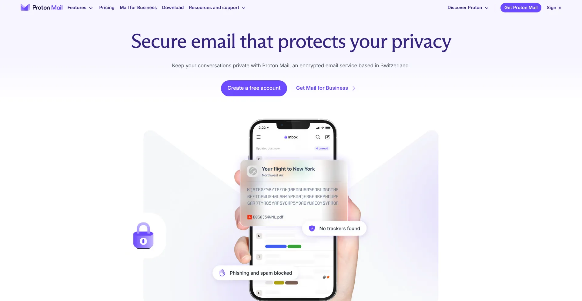 Website screenshot of Protonmail.com