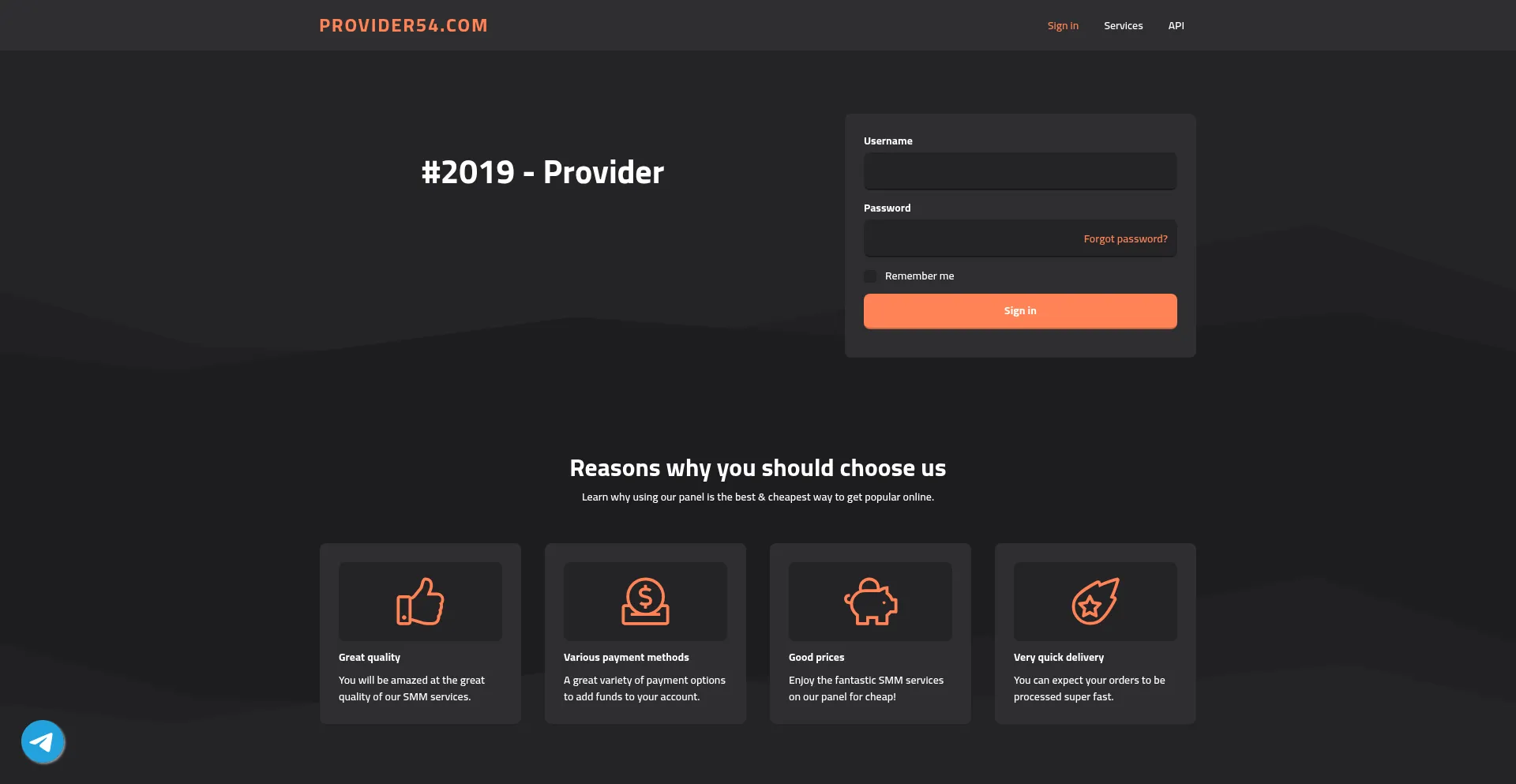 Website screenshot of Provider54.com