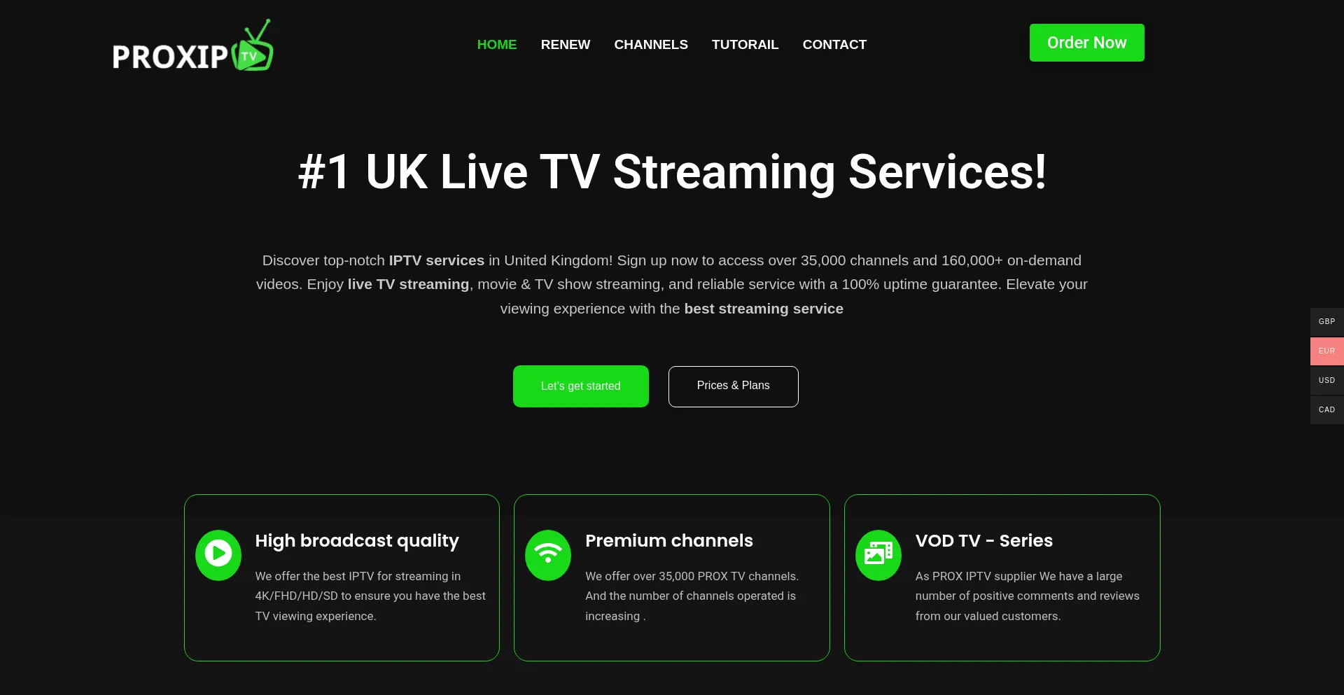Website screenshot of Proxiptv.com