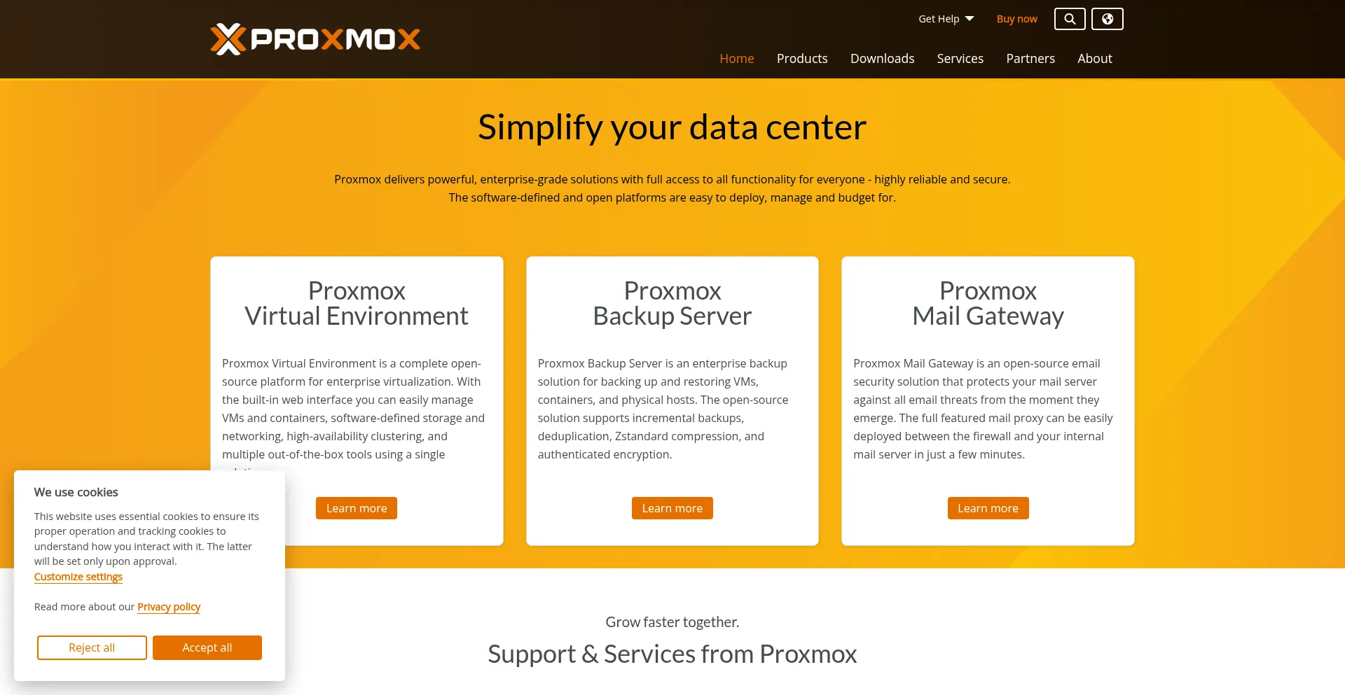 Website screenshot of Proxmox.com