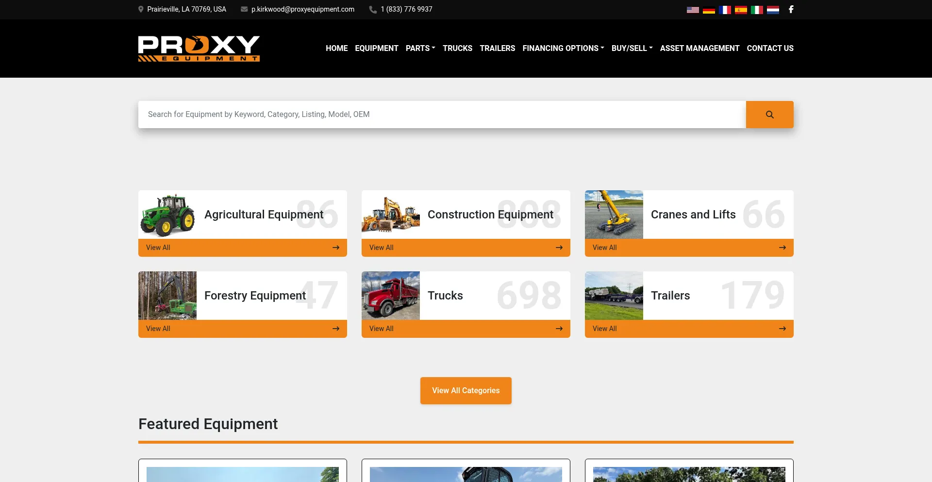 Website screenshot of Proxyequipment.com