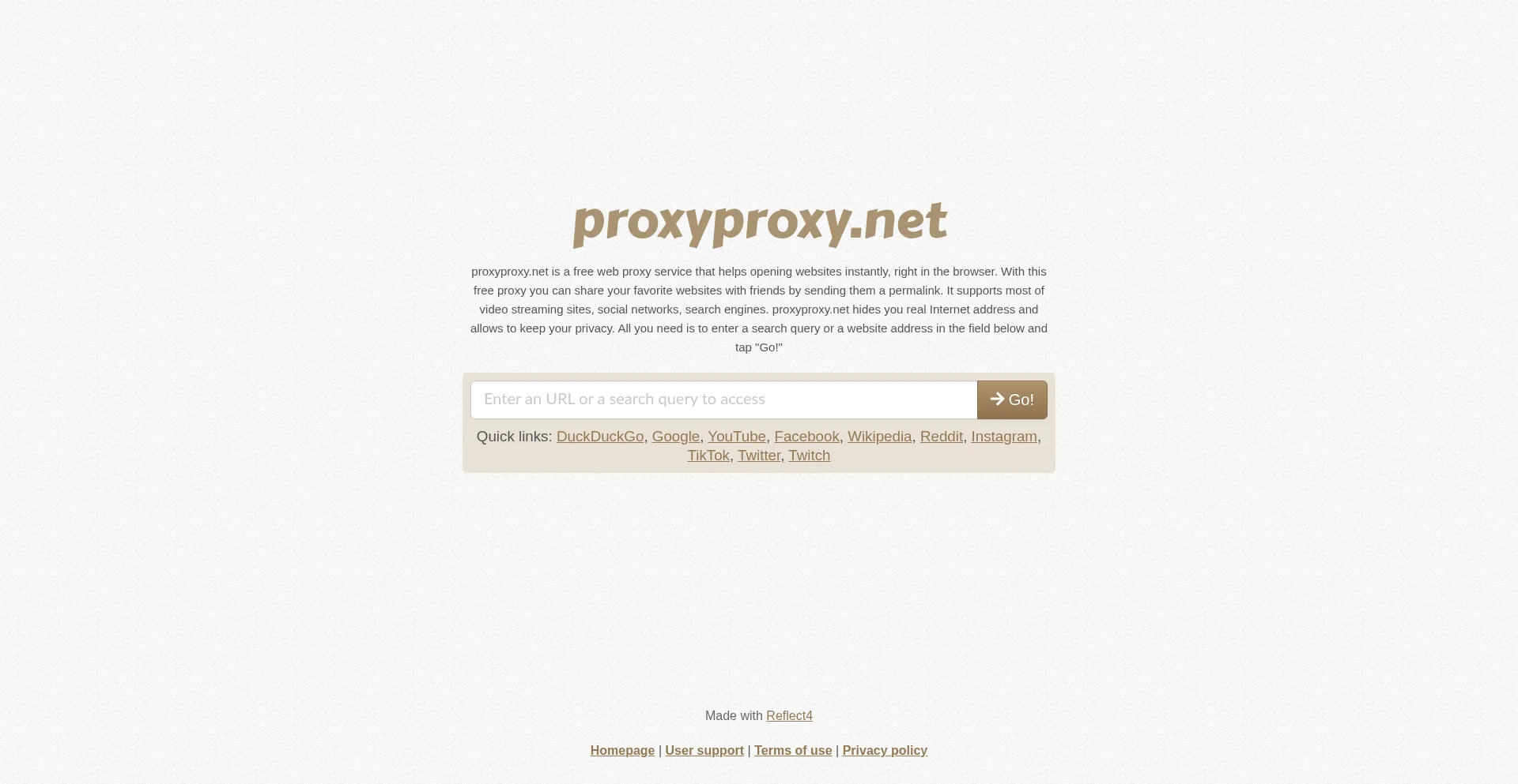 Website screenshot of Proxyproxy.net