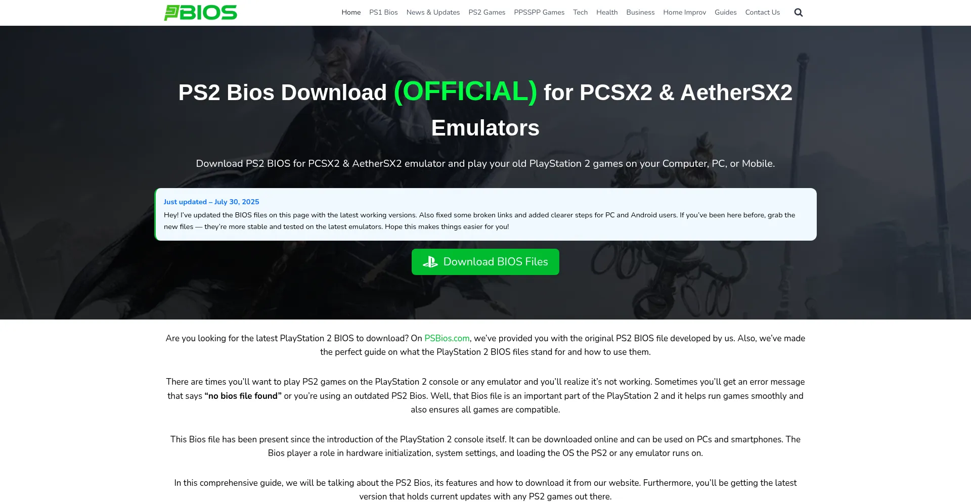 Website screenshot of Psbios.com