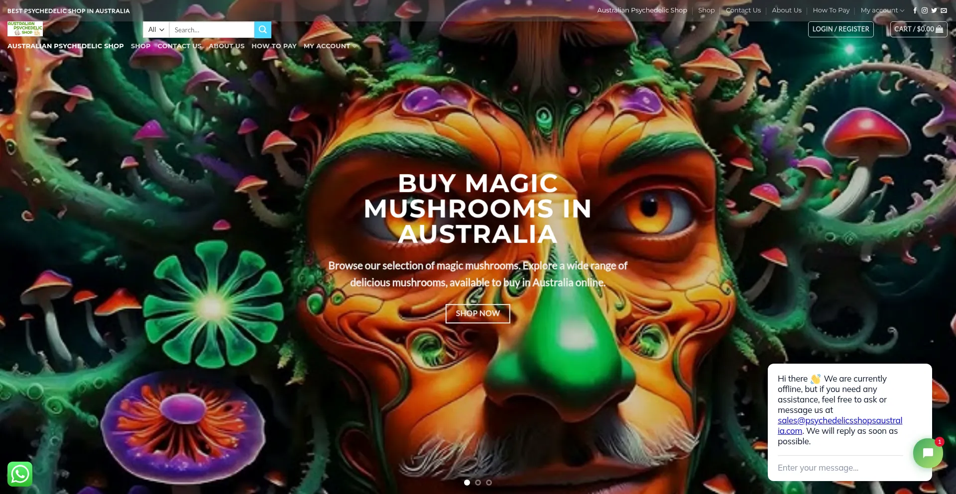 Website screenshot of Psychedelicsshopsaustralia.com