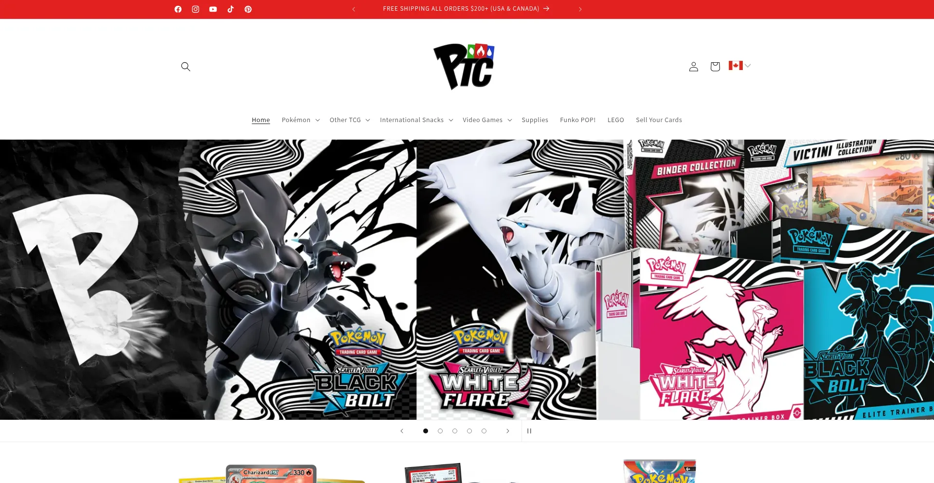Website screenshot of Ptccollectibles.com