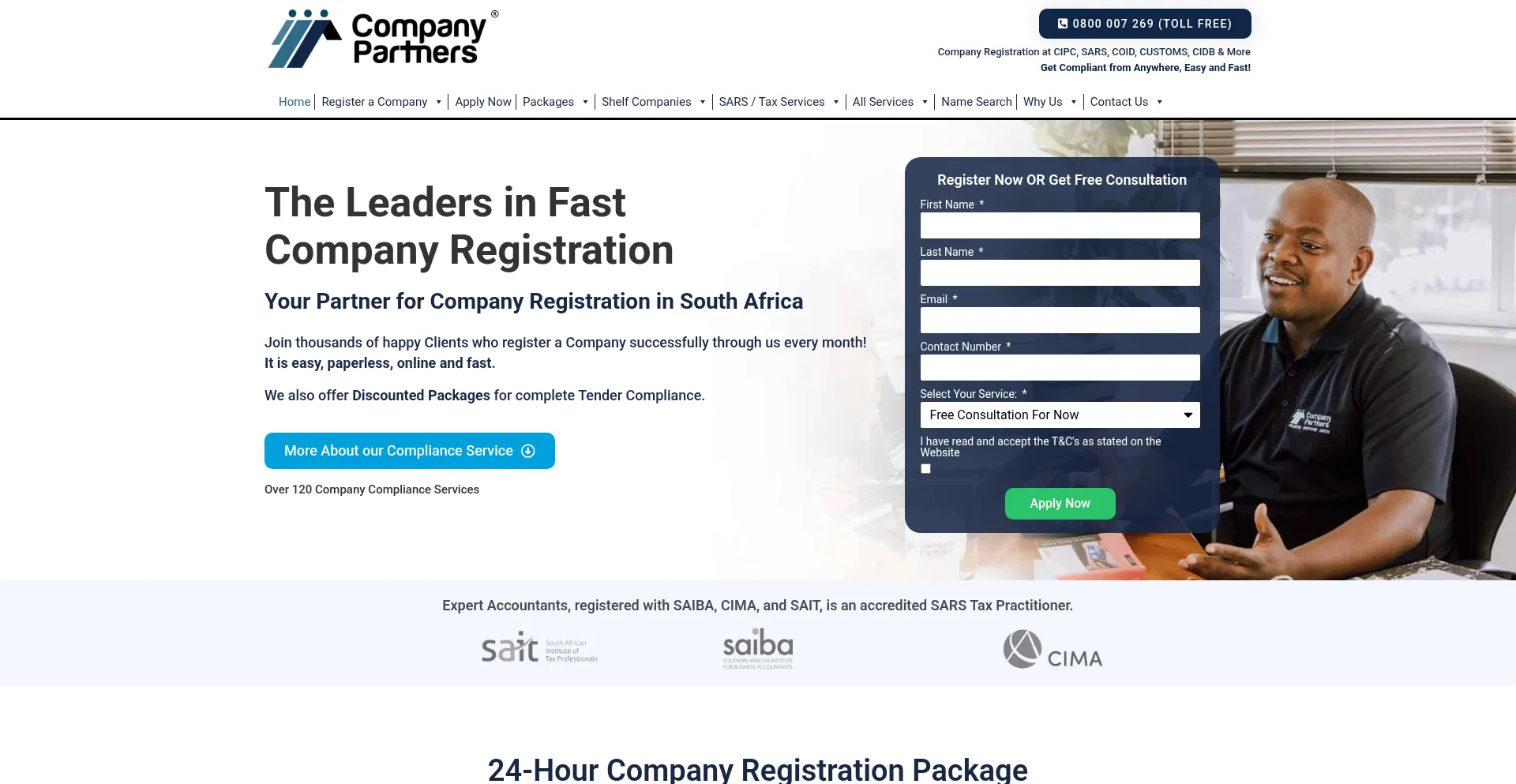 Website screenshot of Ptycompanyregistration.co.za
