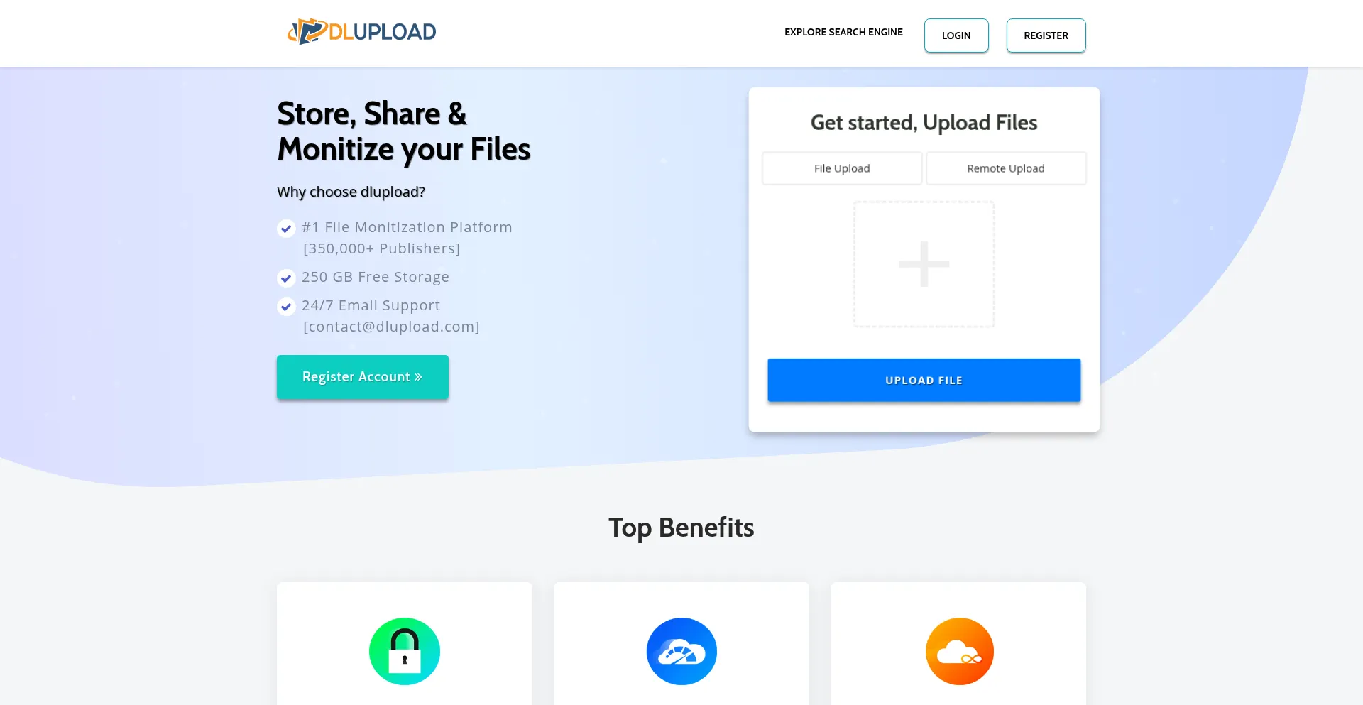Website screenshot of Publishers.dlupload.com