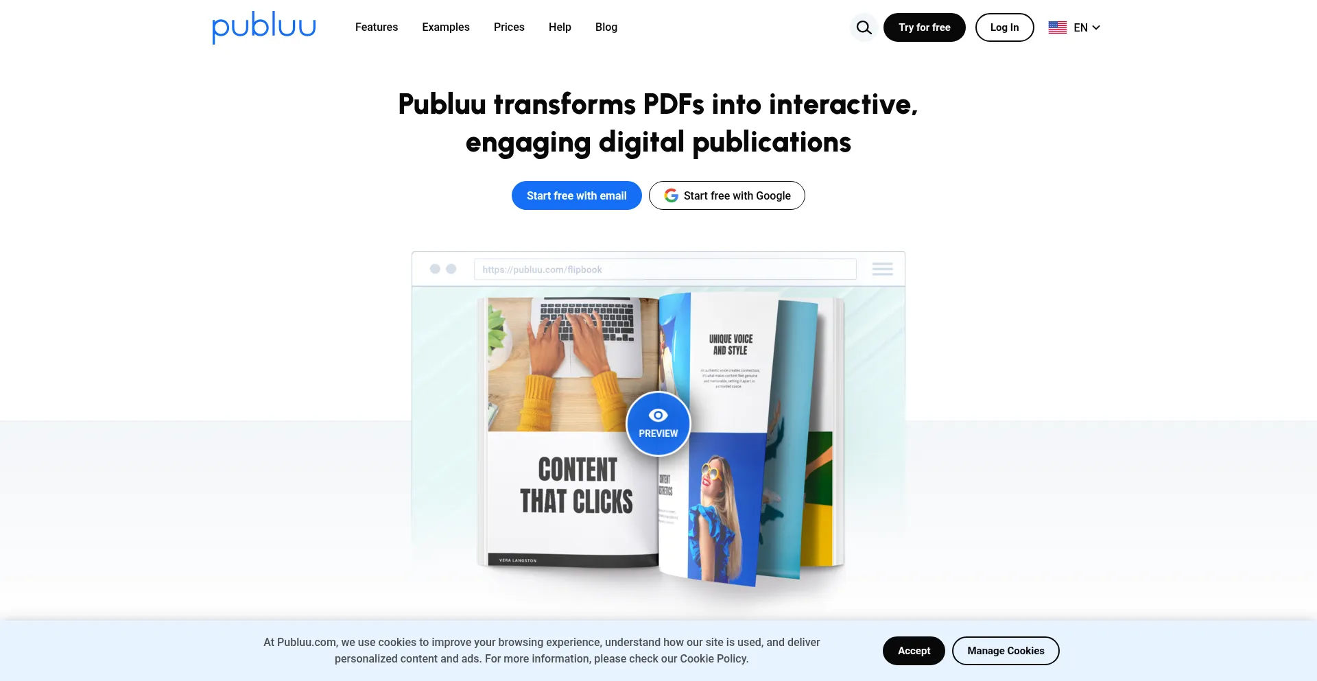 Website screenshot of Publuu.com