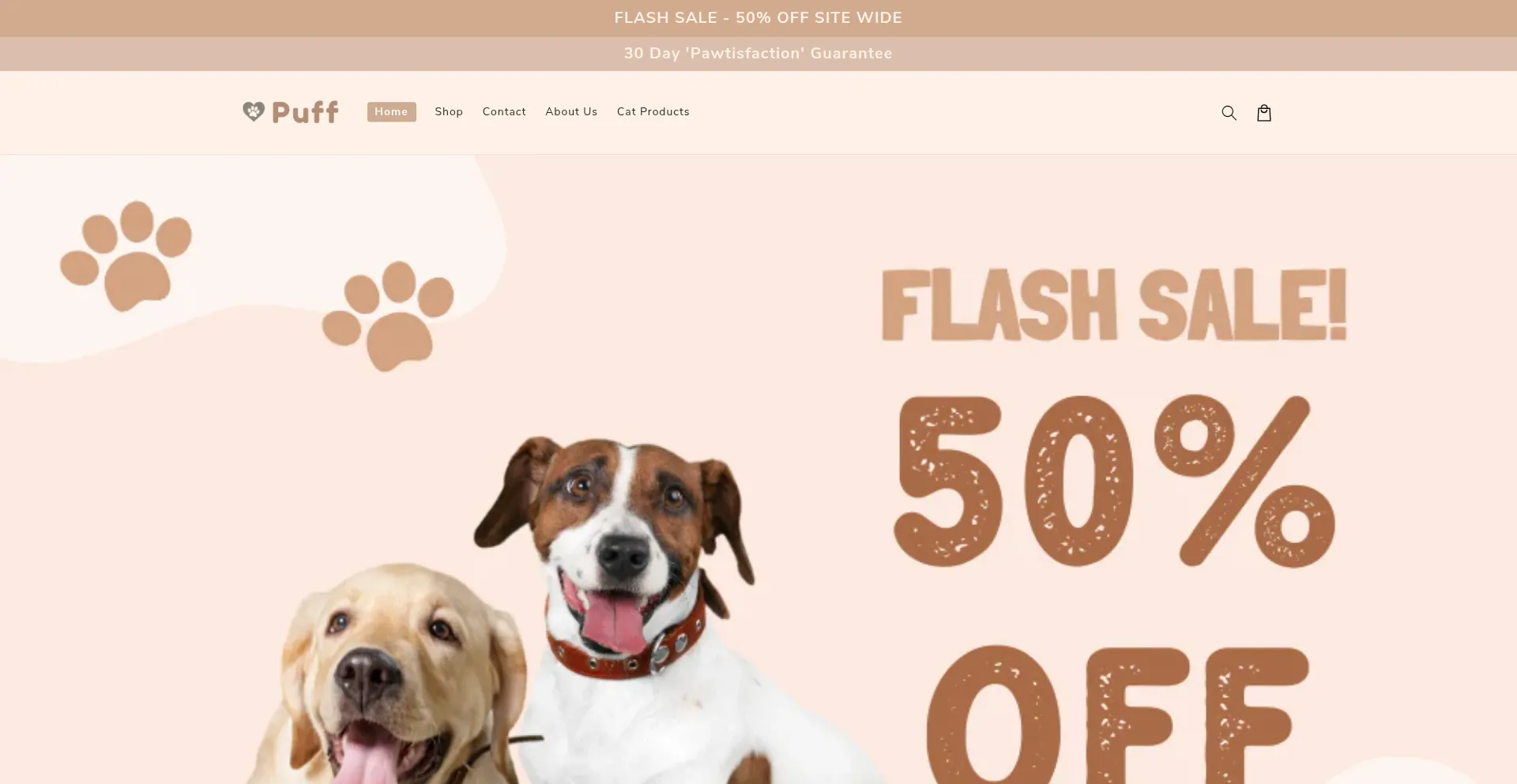 Website screenshot of Puffpetshop.online