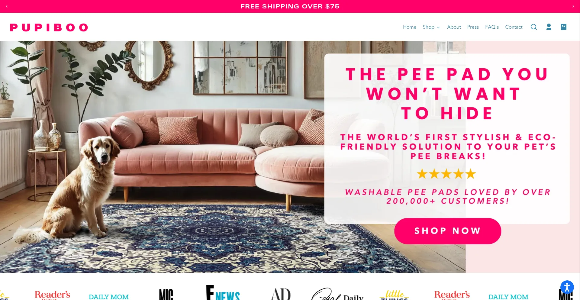 Website screenshot of Pupiboo.com