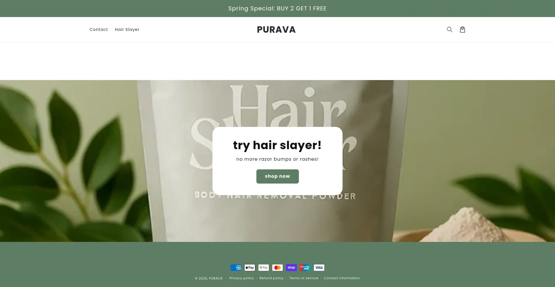 Website screenshot of Purava.store