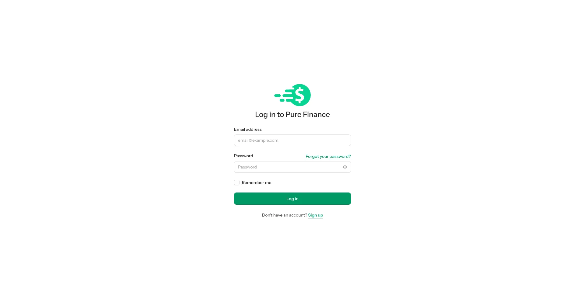 Website screenshot of Pure-finance.app