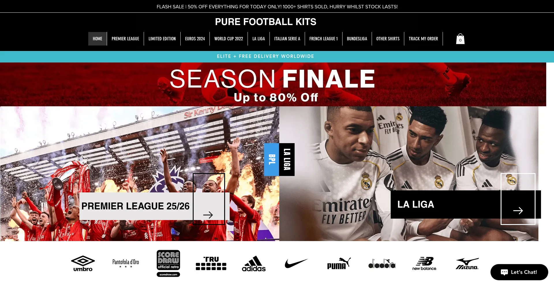 Website screenshot of Purefootballkits.com