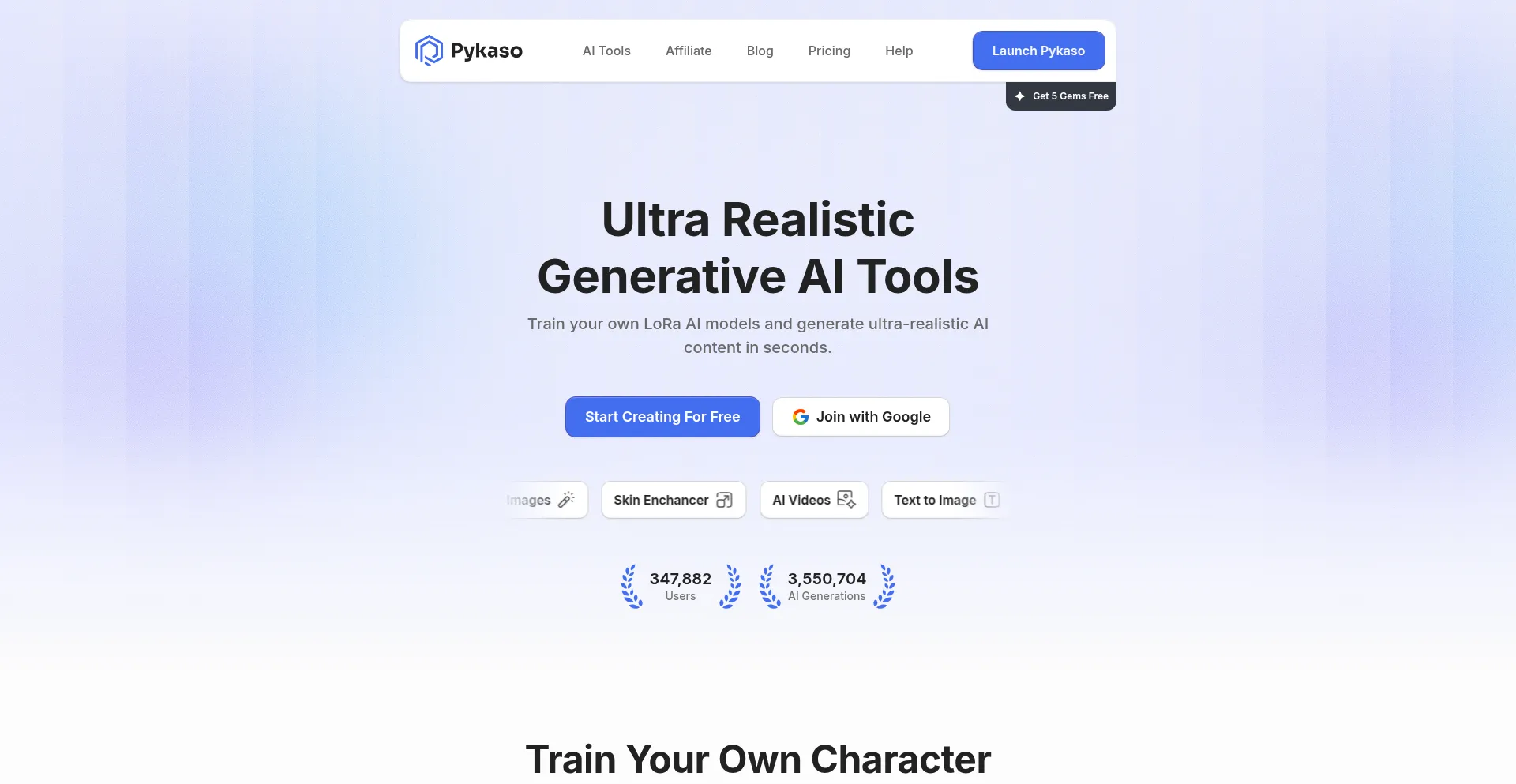 Website screenshot of Pykaso.ai