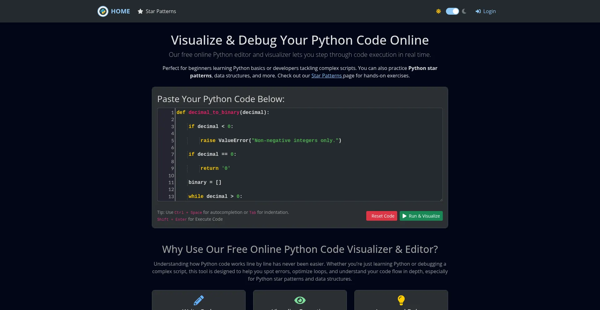Website screenshot of Pythonvisualizer.com