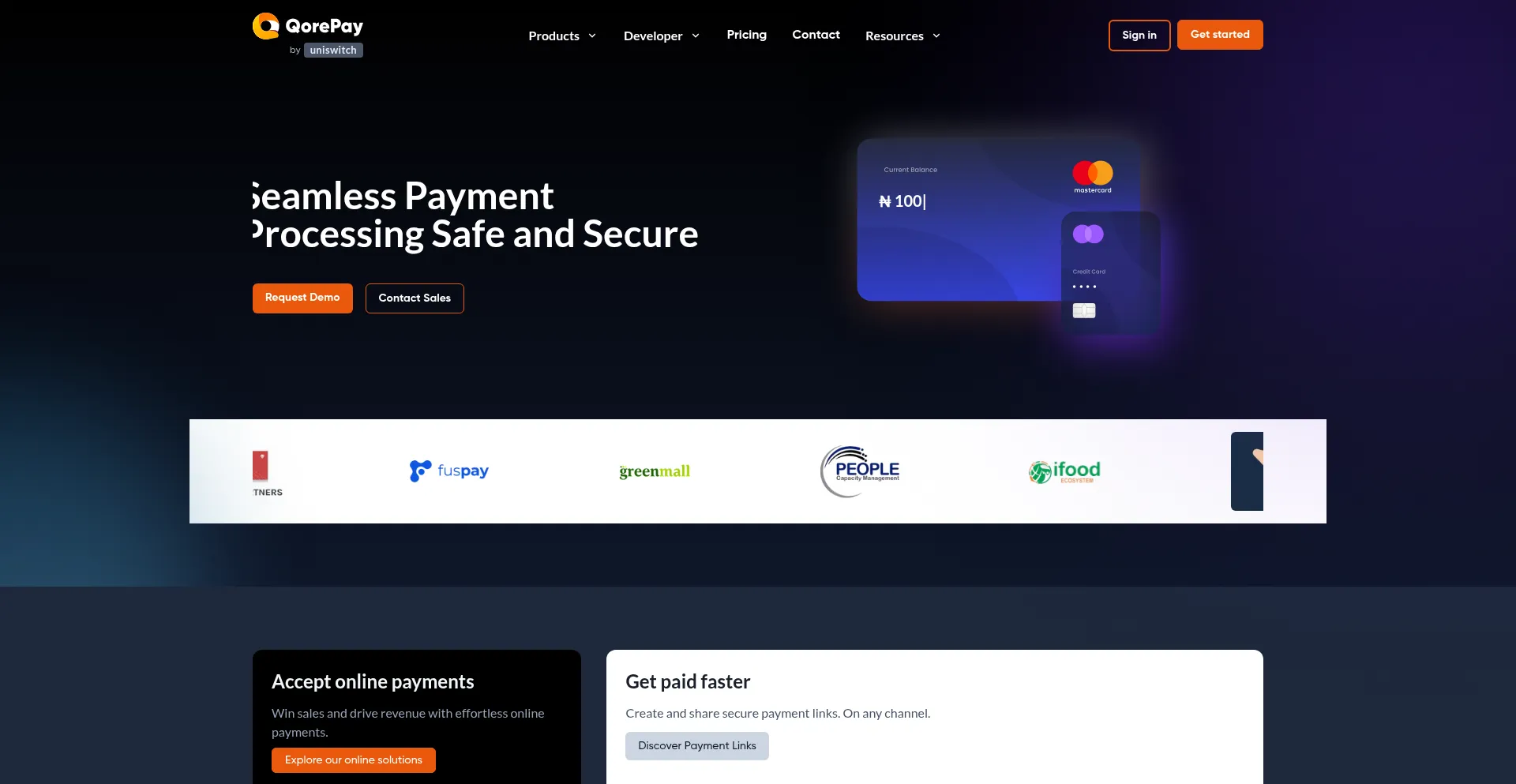 Website screenshot of Qorepay.com