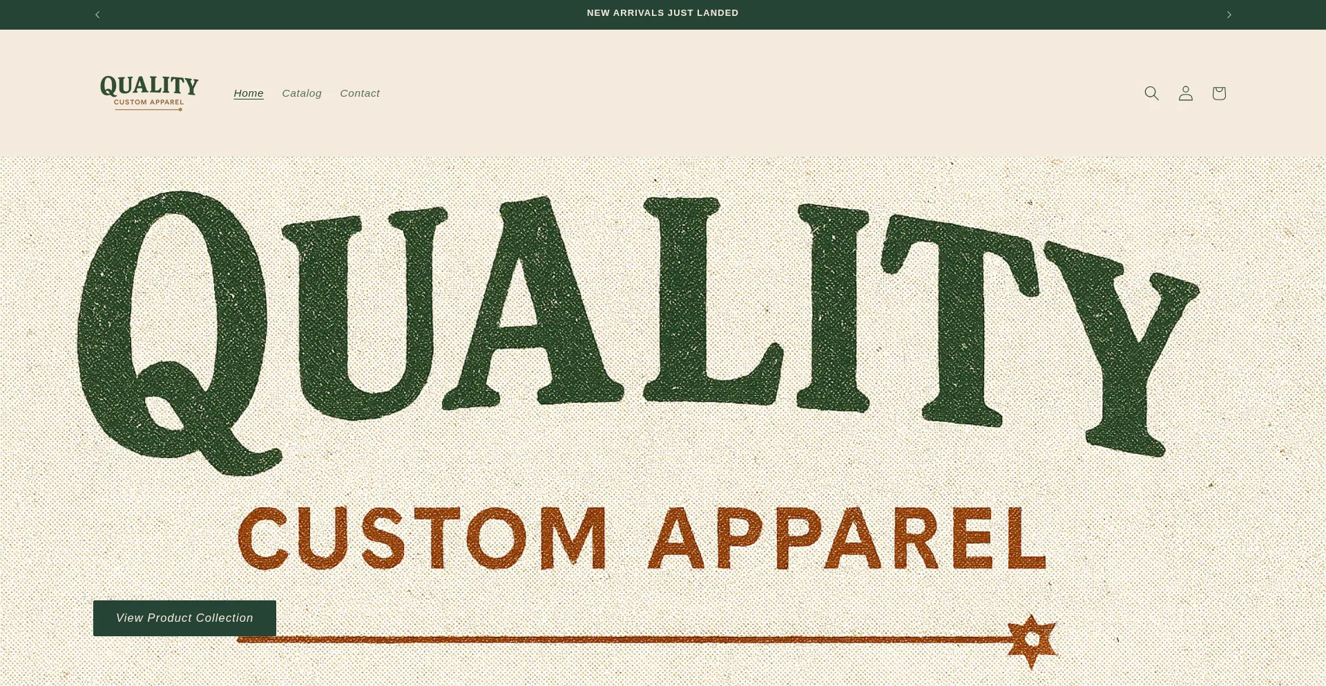 Website screenshot of Qualitycustomapparel.myshopify.com