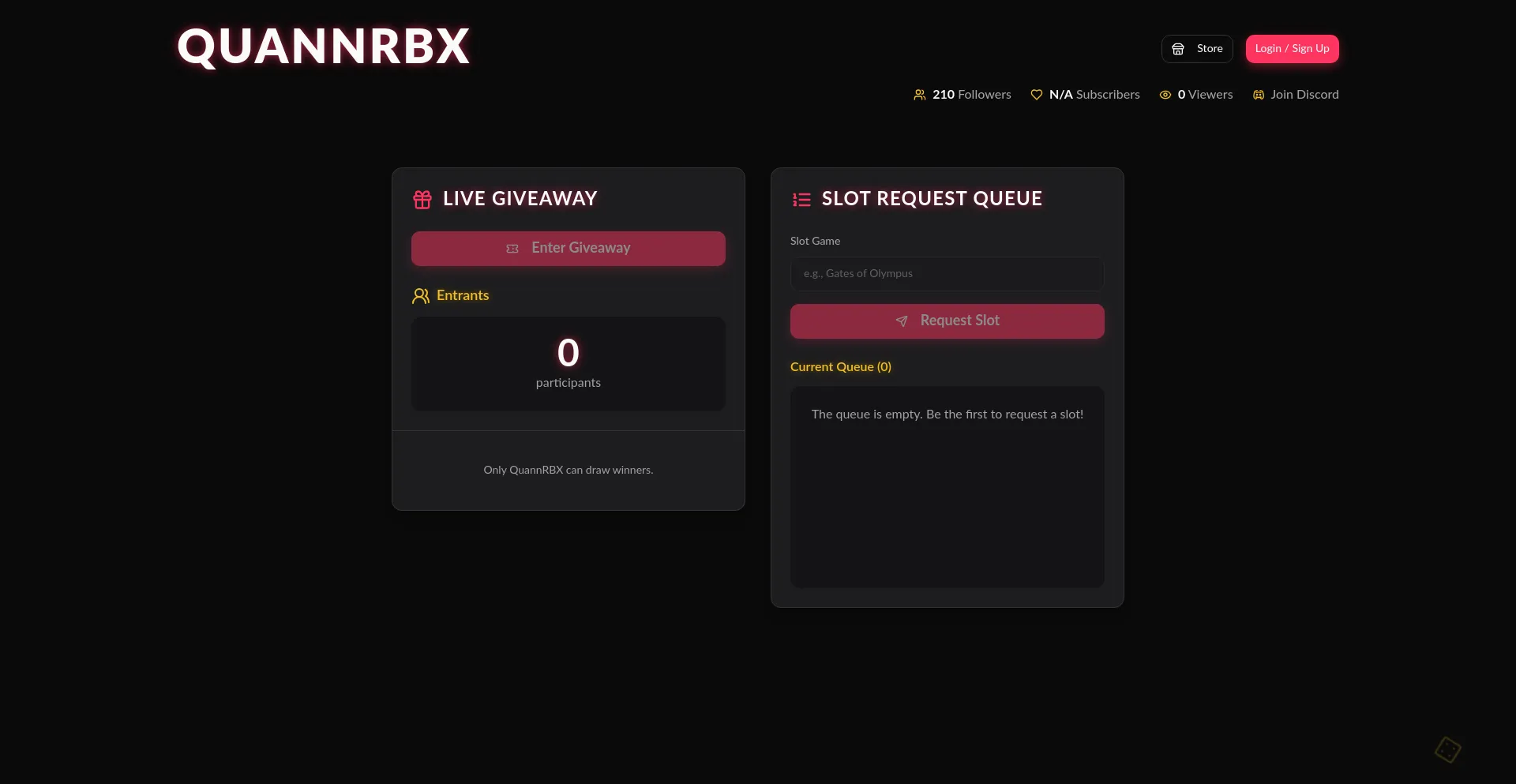 Website screenshot of Quannrbx.xyz