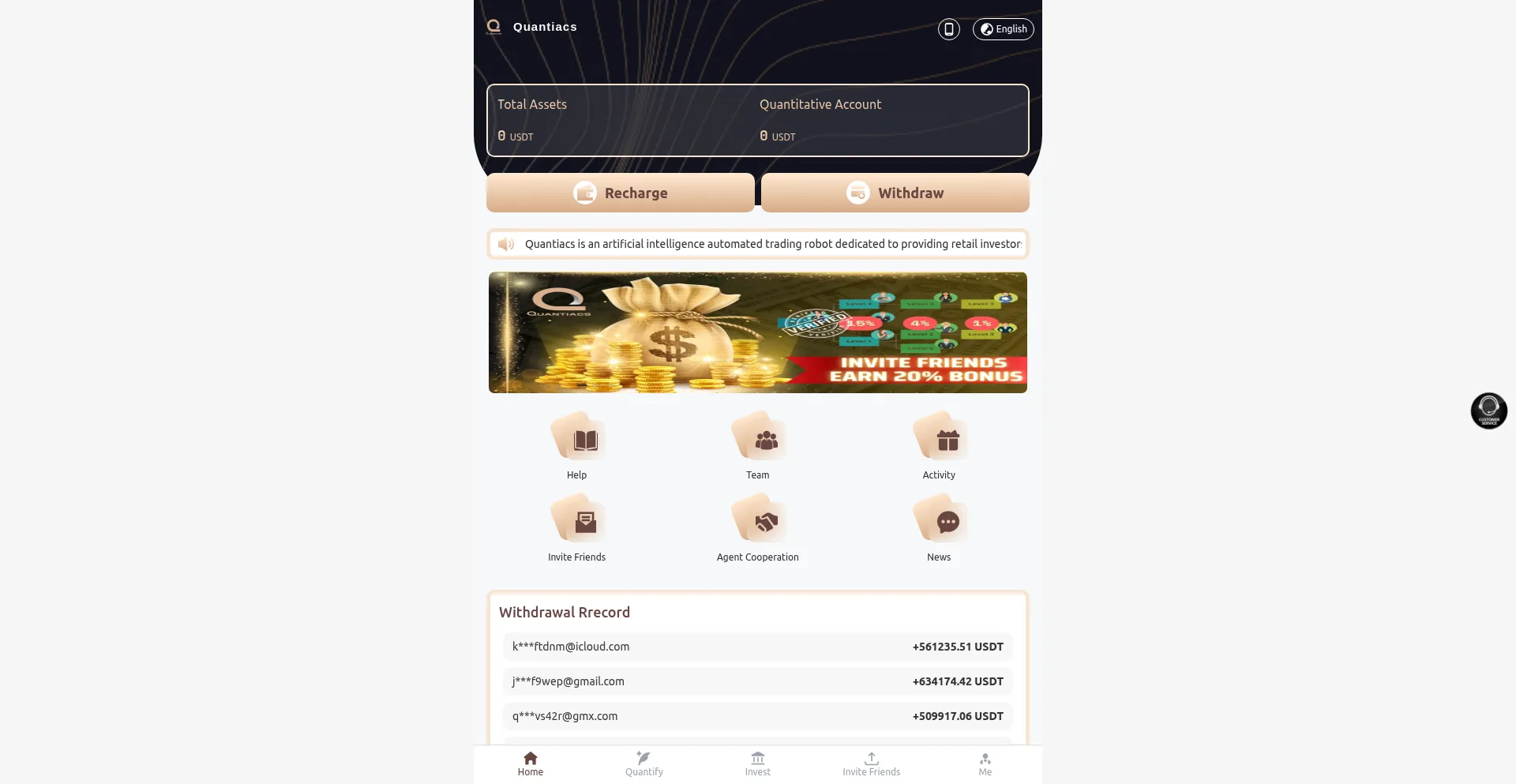 Website screenshot of Quantiacs.ltd