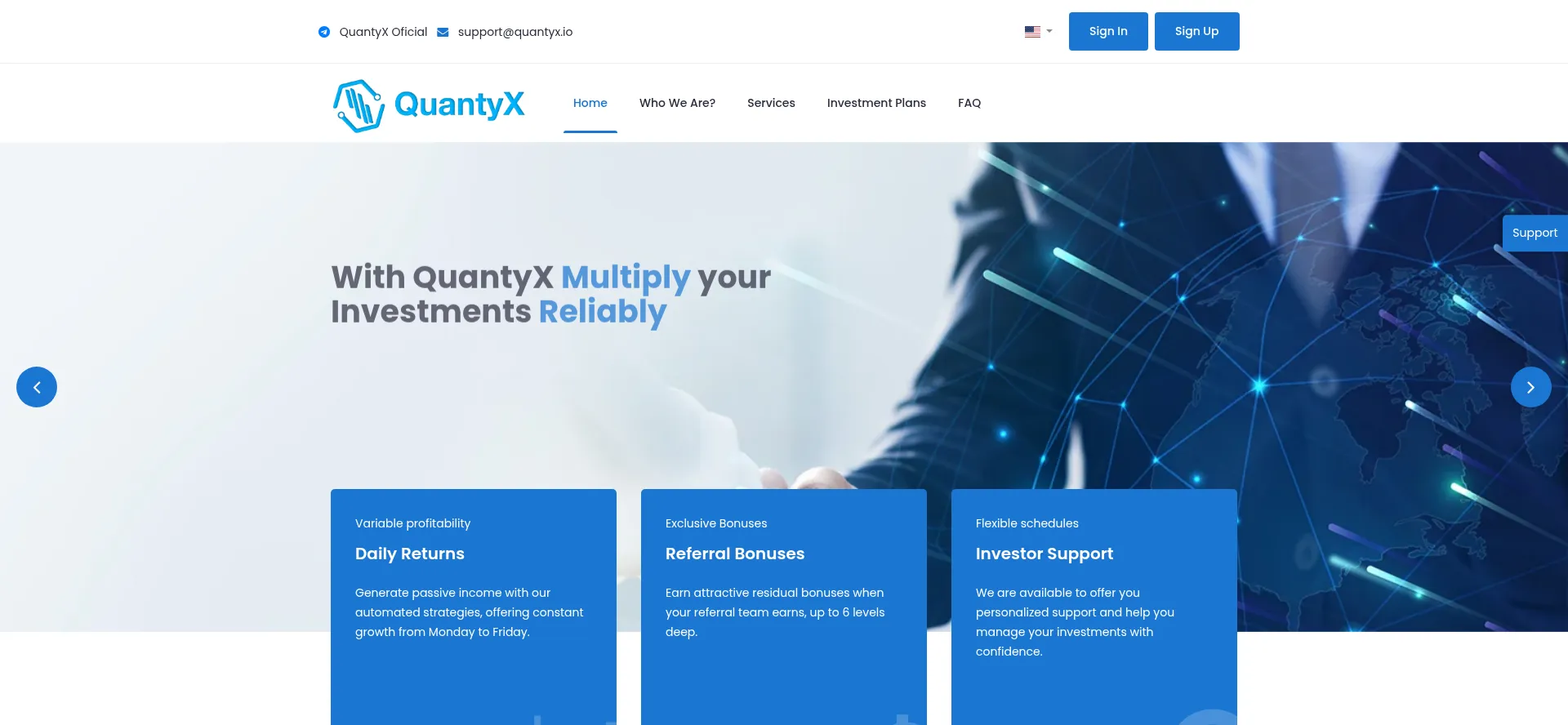 Website screenshot of Quantyx.io