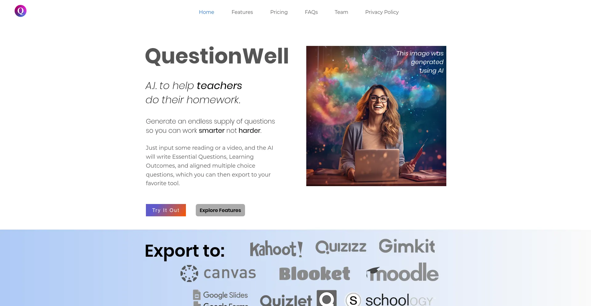 Website screenshot of Questionwell.org