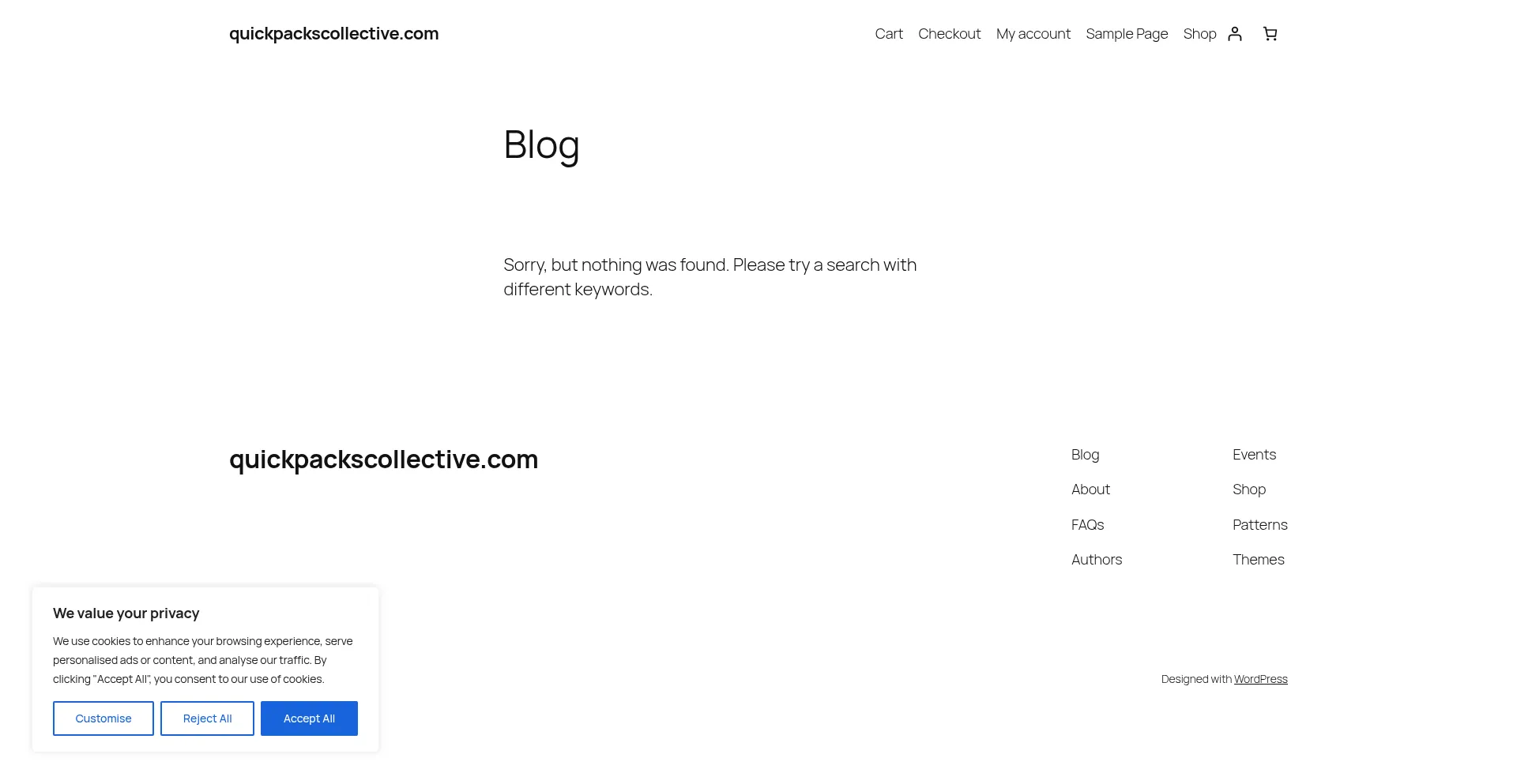 Website screenshot of Quickpackscollective.com