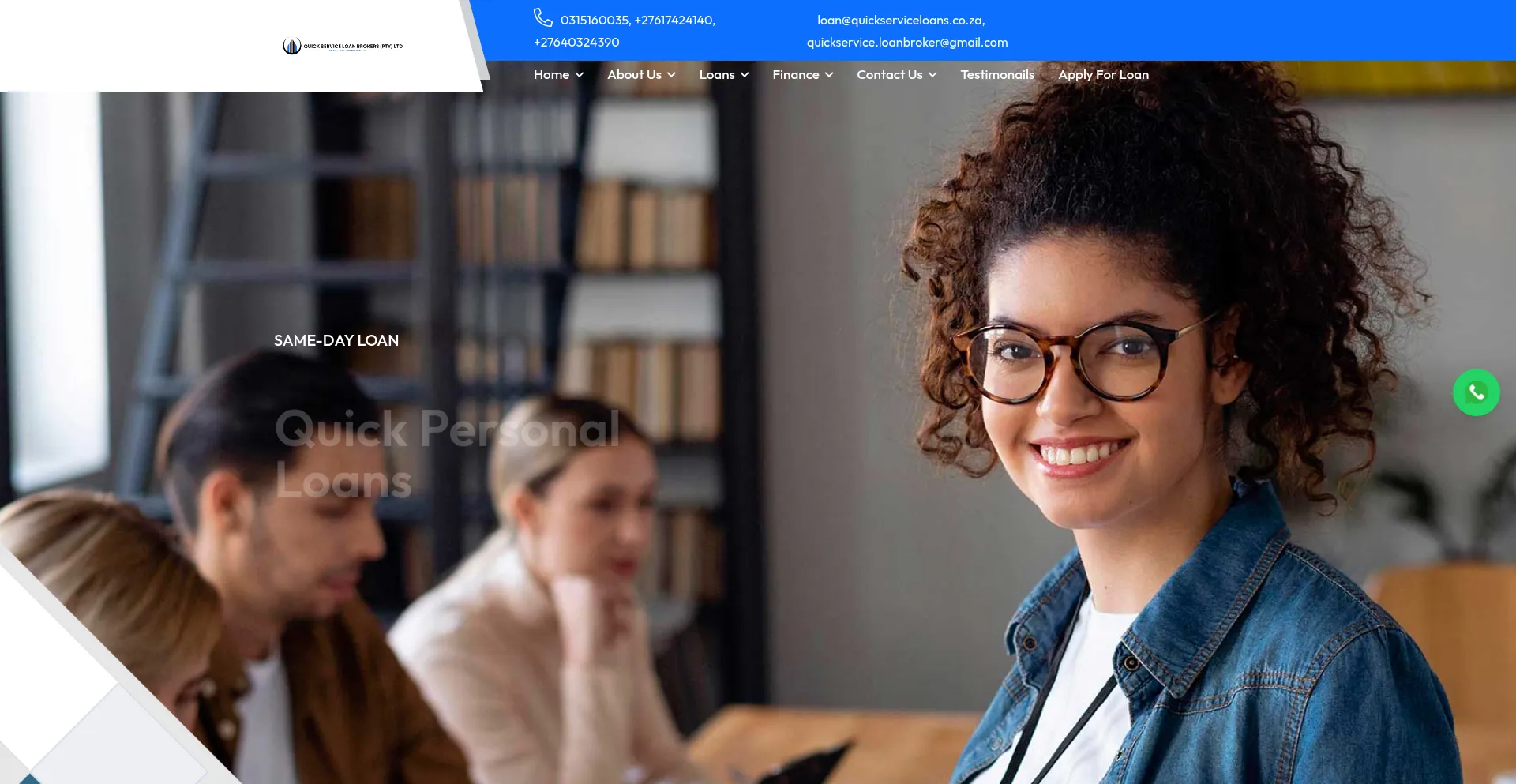Website screenshot of Quickserviceloans.co.za