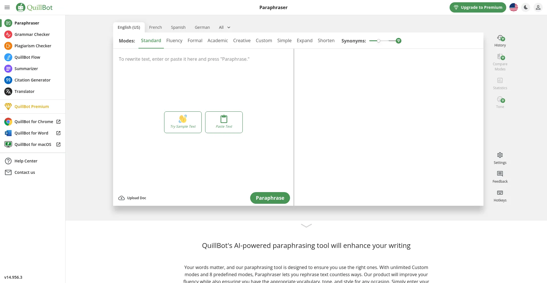 Website screenshot of Quillbot.com