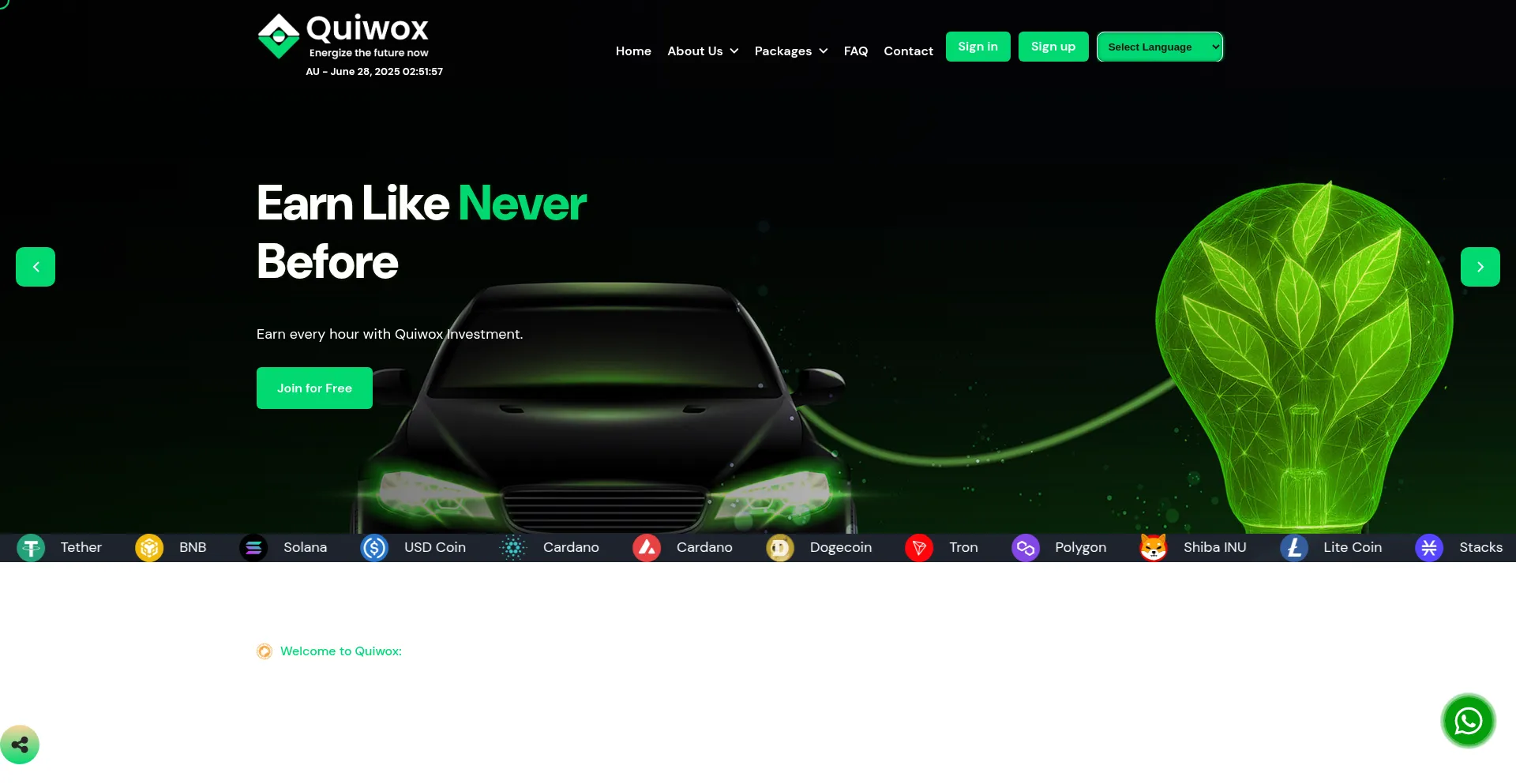 Website screenshot of Quiwox.com