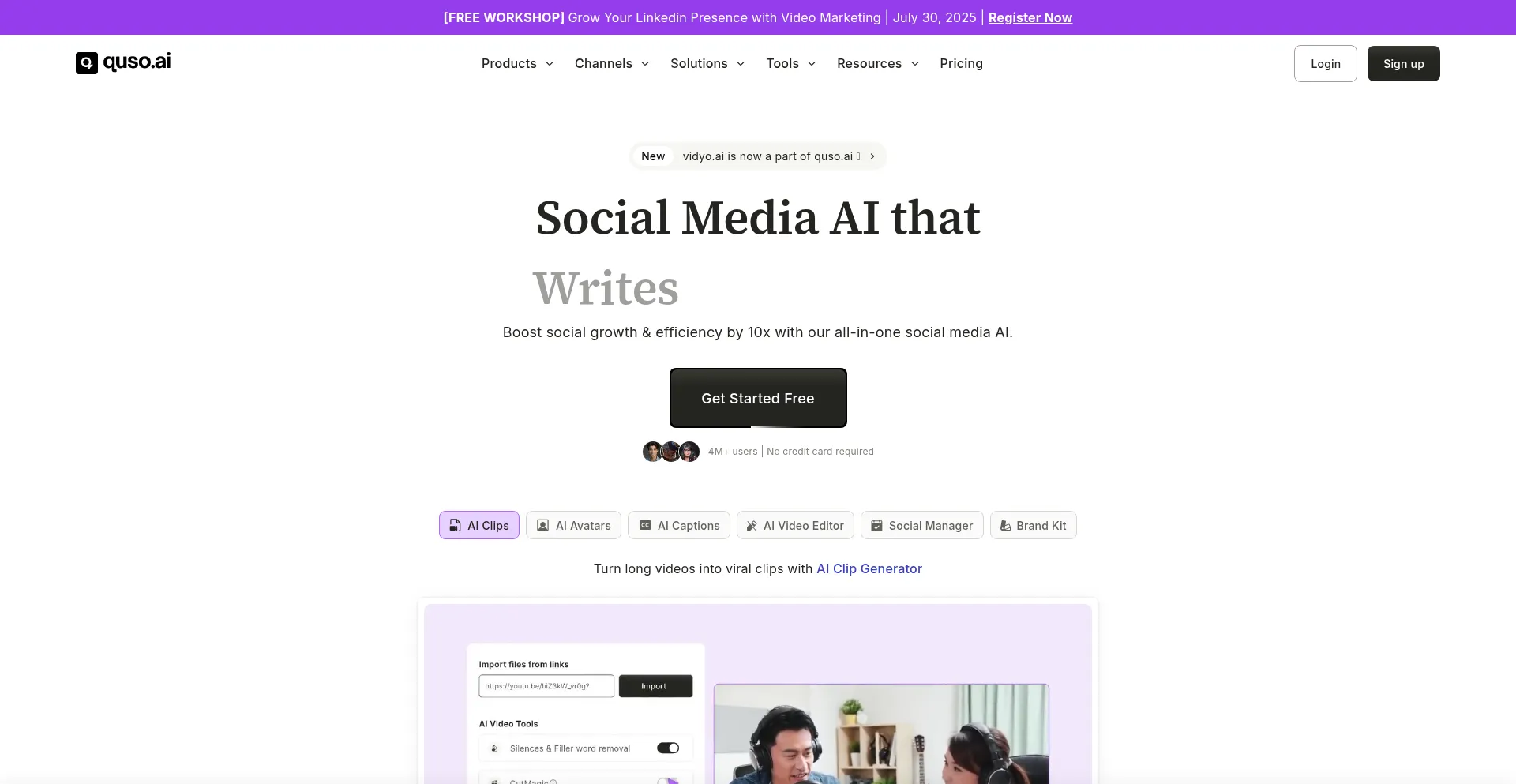 Website screenshot of Quso.ai