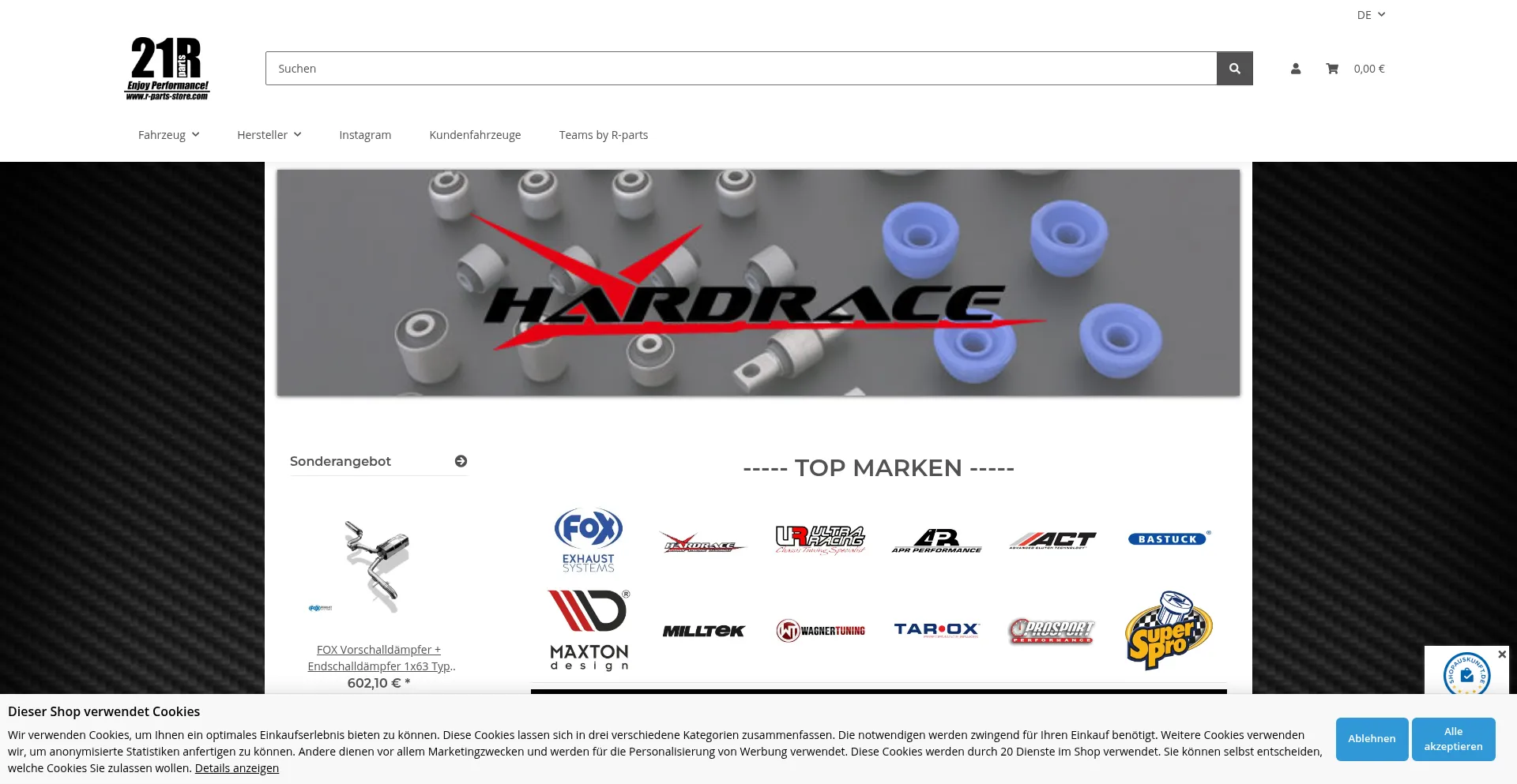 Website screenshot of R-parts-store.com