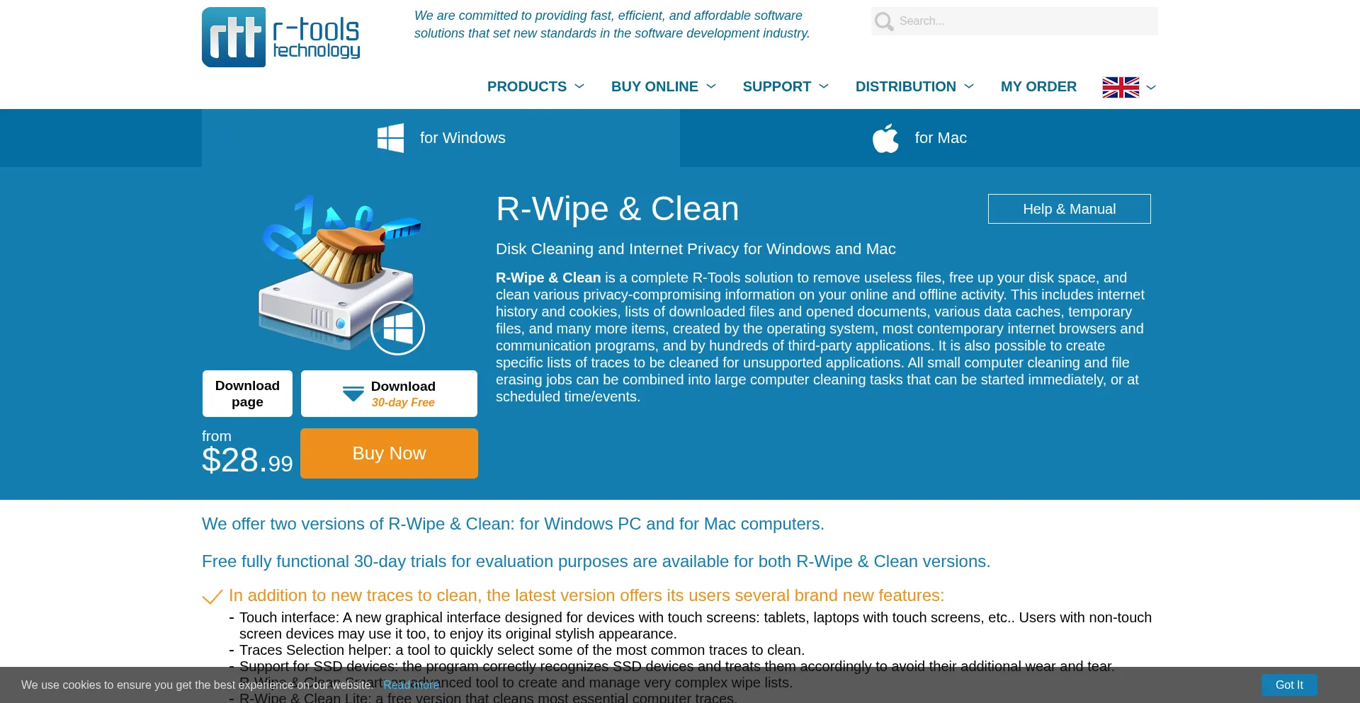 Website screenshot of R-wipe.com