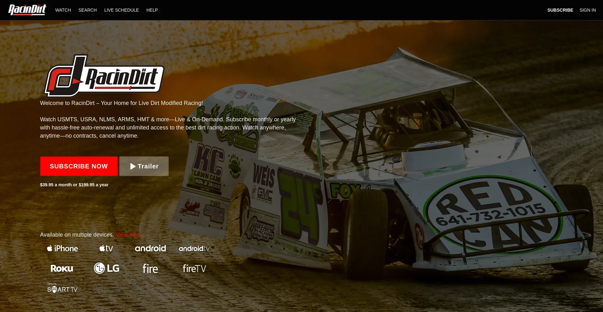 Website screenshot of Racindirt.tv