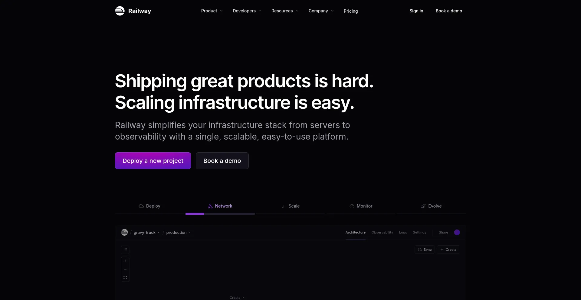 Website screenshot of Railway.com