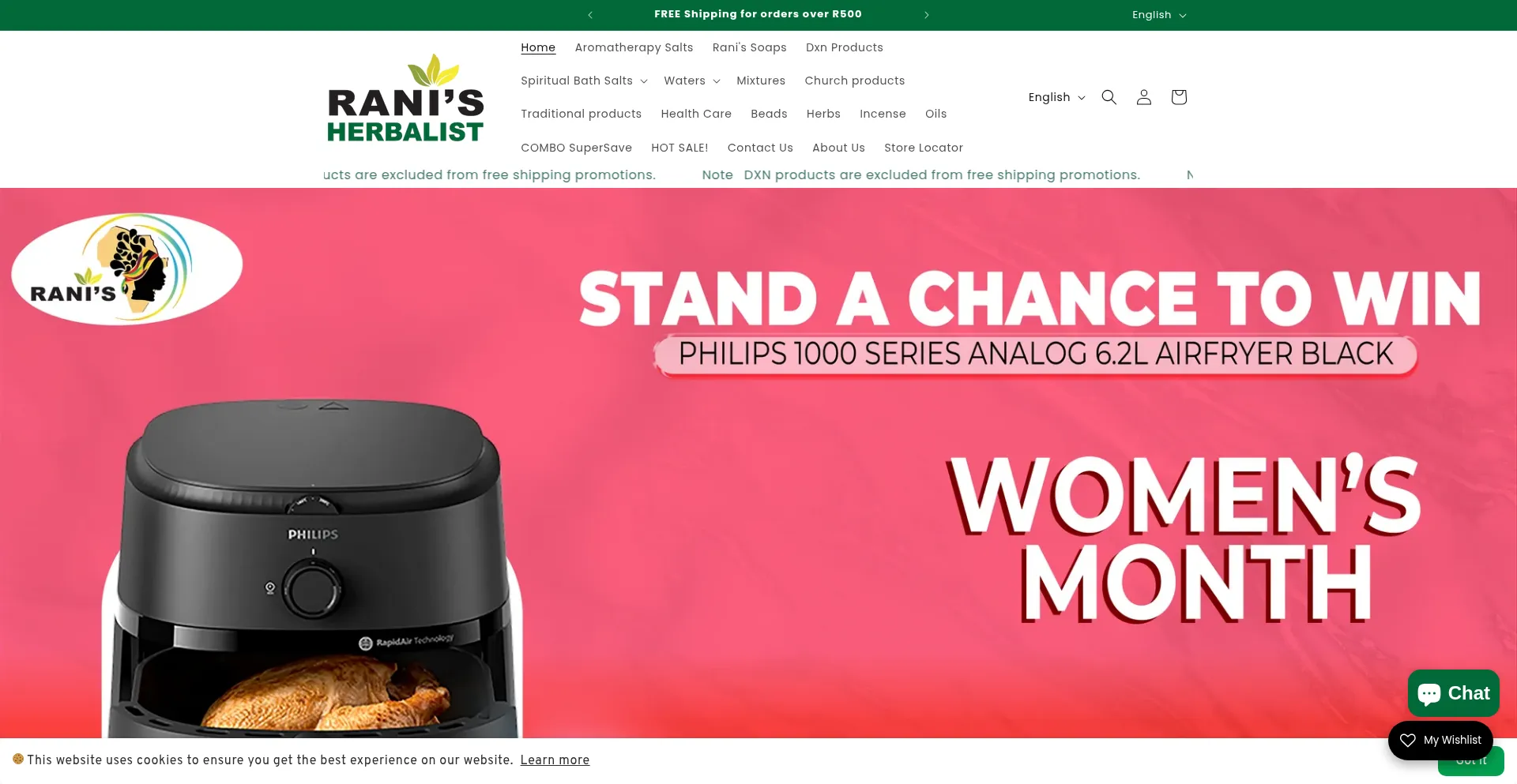Website screenshot of Ranisherbalist.co.za