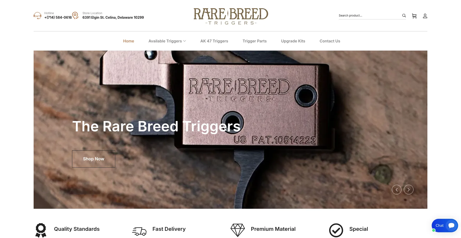 Website screenshot of Rarebreedtriggersonline.com