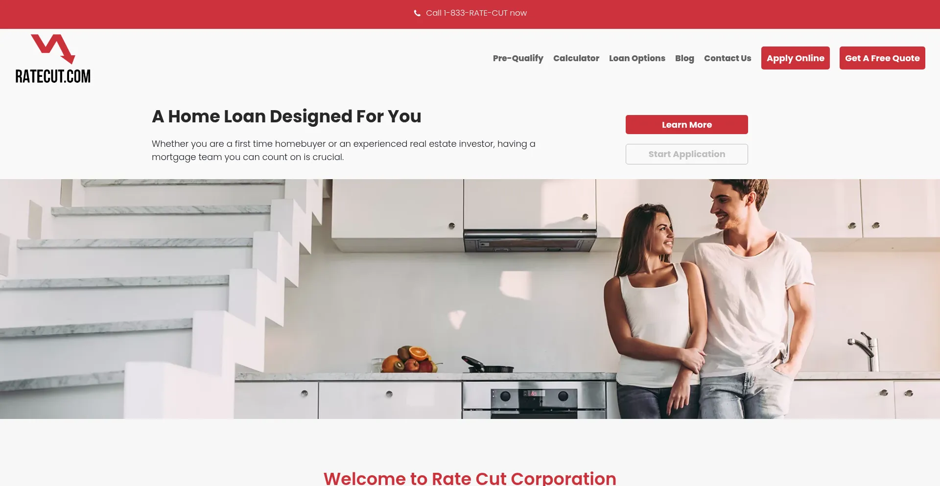 Website screenshot of Ratecut.com