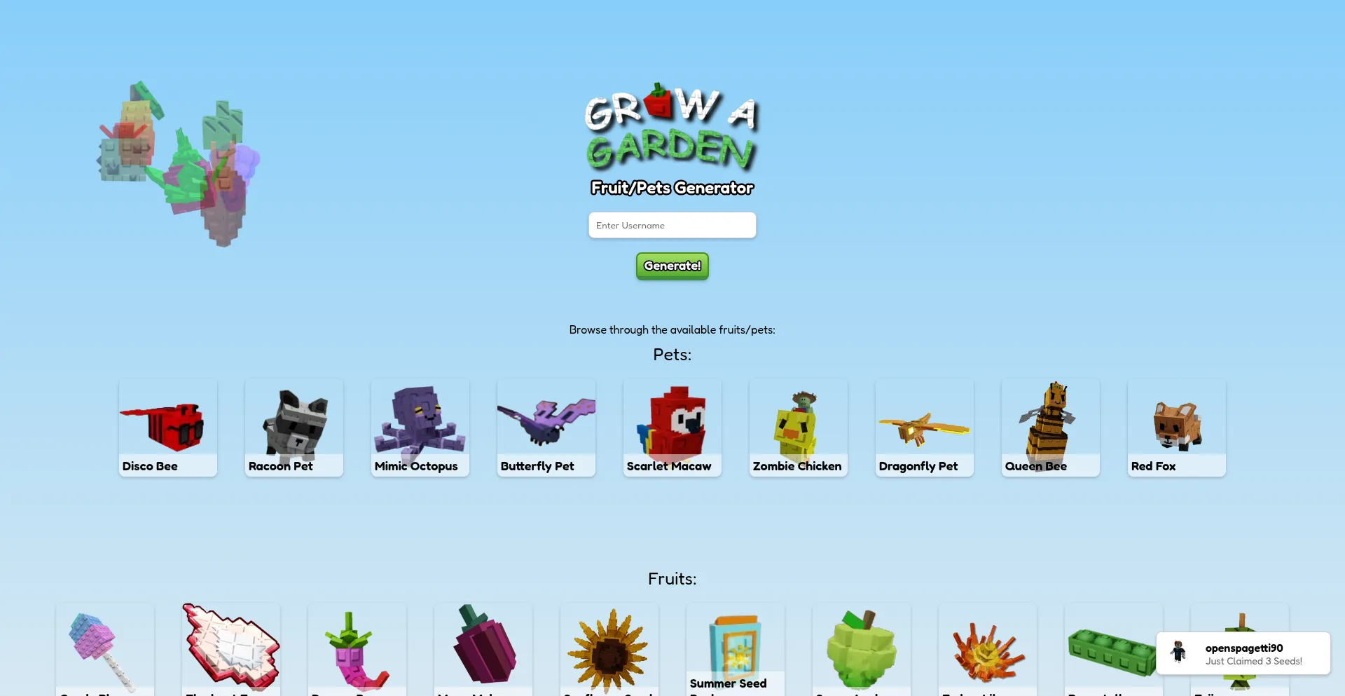 Website screenshot of Rbx.lol