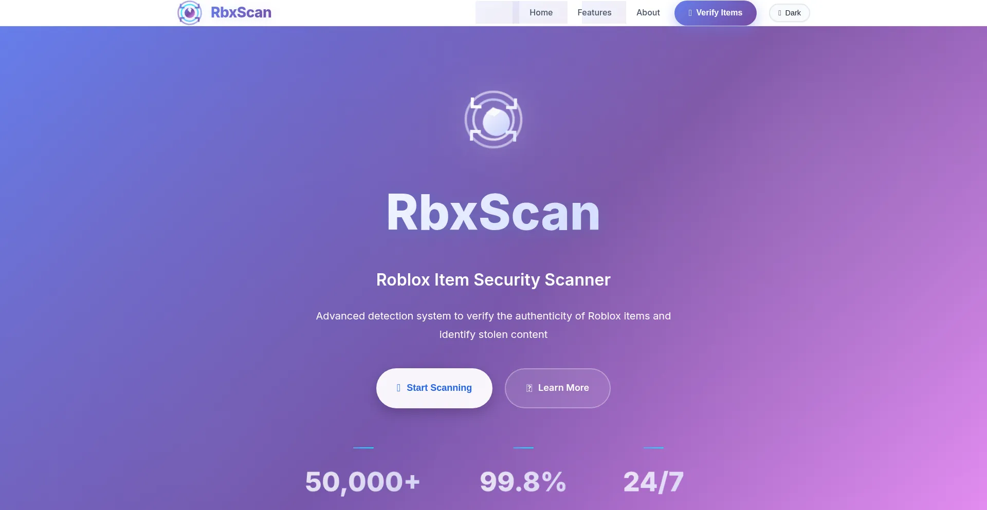 Website screenshot of Rbxscan.com