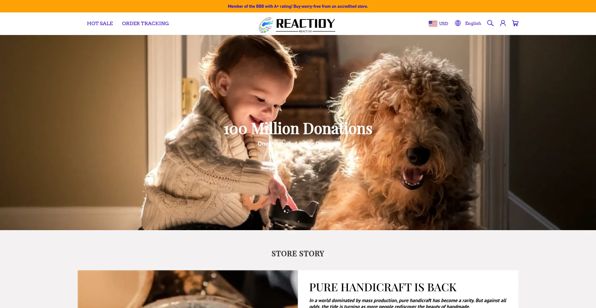 Website screenshot of Reactioy.com