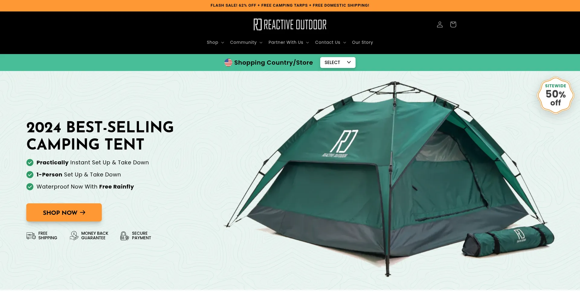 Website screenshot of Reactiveoutdoor.com