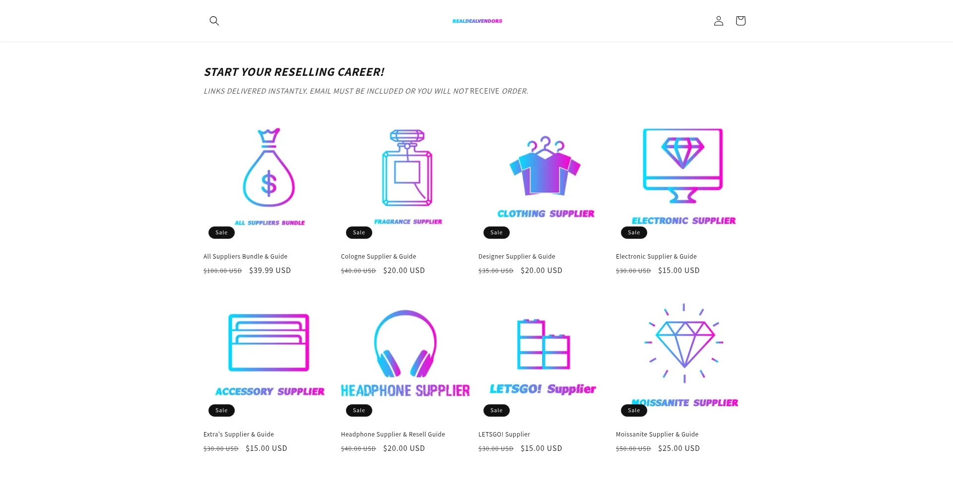 Website screenshot of Realdealvendors.com