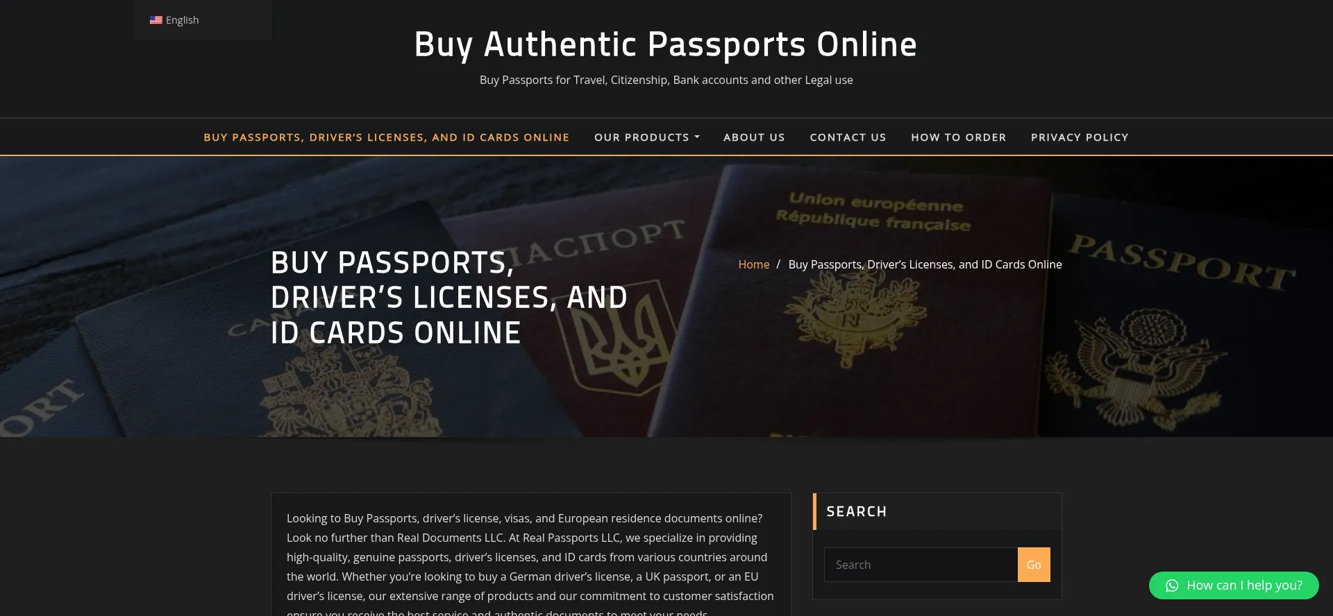 Website screenshot of Realpassports.com