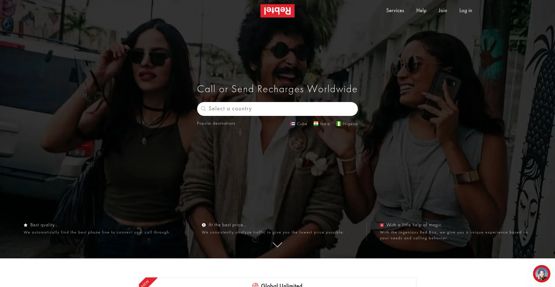 Website screenshot of Rebtel.com