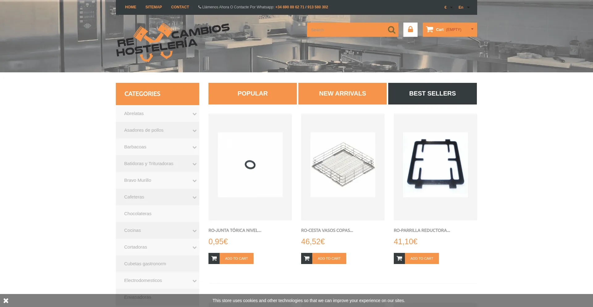 Website screenshot of Recambiosdehosteleria.com