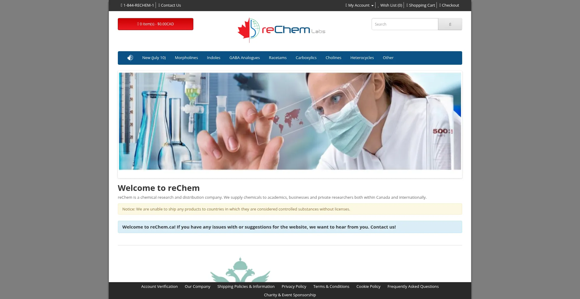 Website screenshot of Rechem.ca