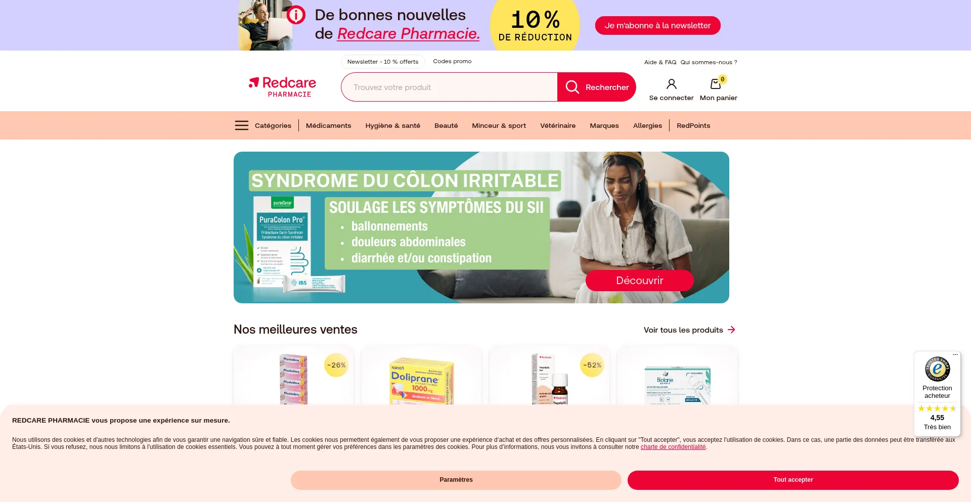 Website screenshot of Redcare-pharmacie.fr