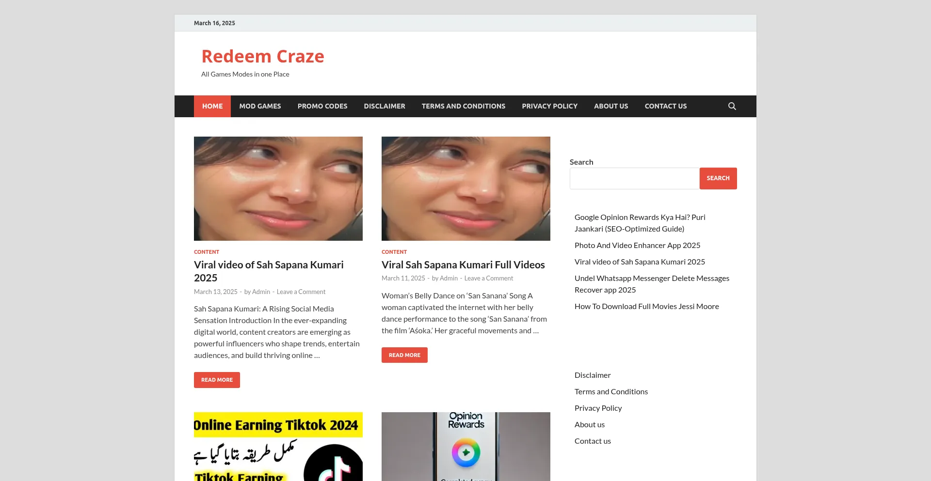 Website screenshot of Redeemcraze.com