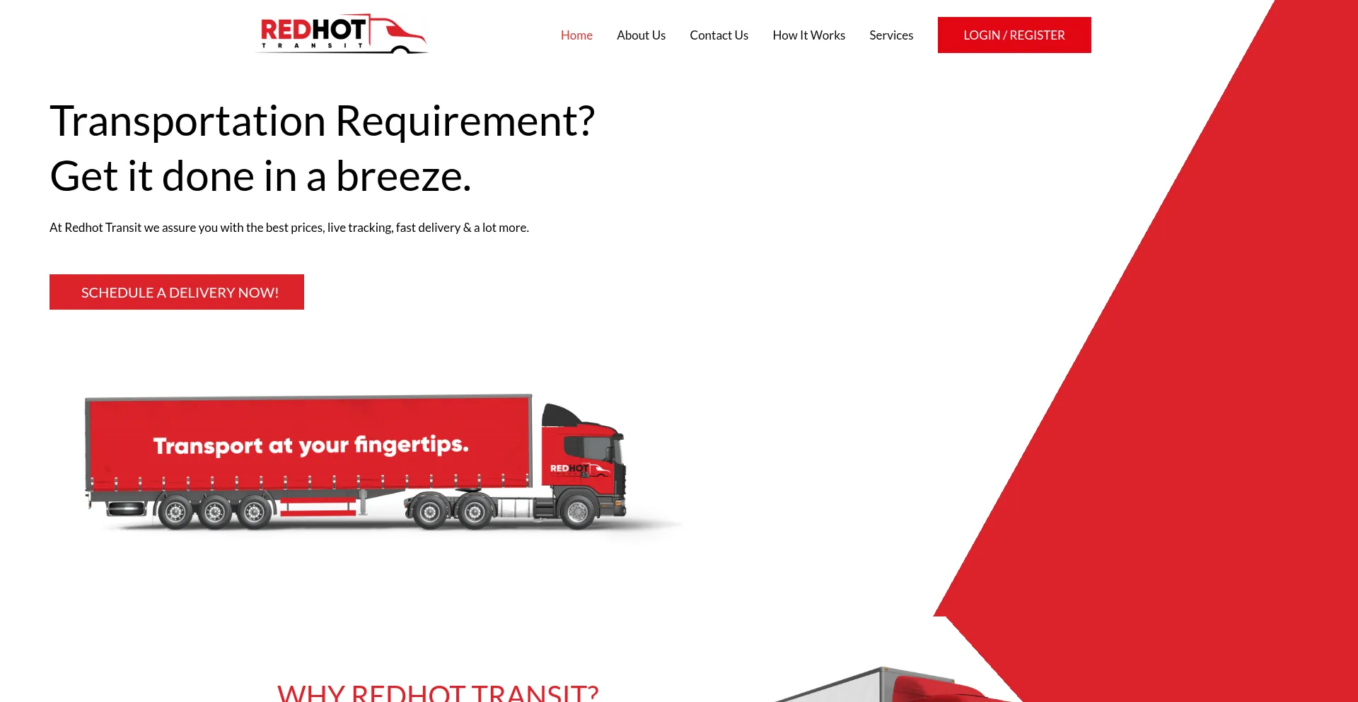 Website screenshot of Redhottransit.com.au