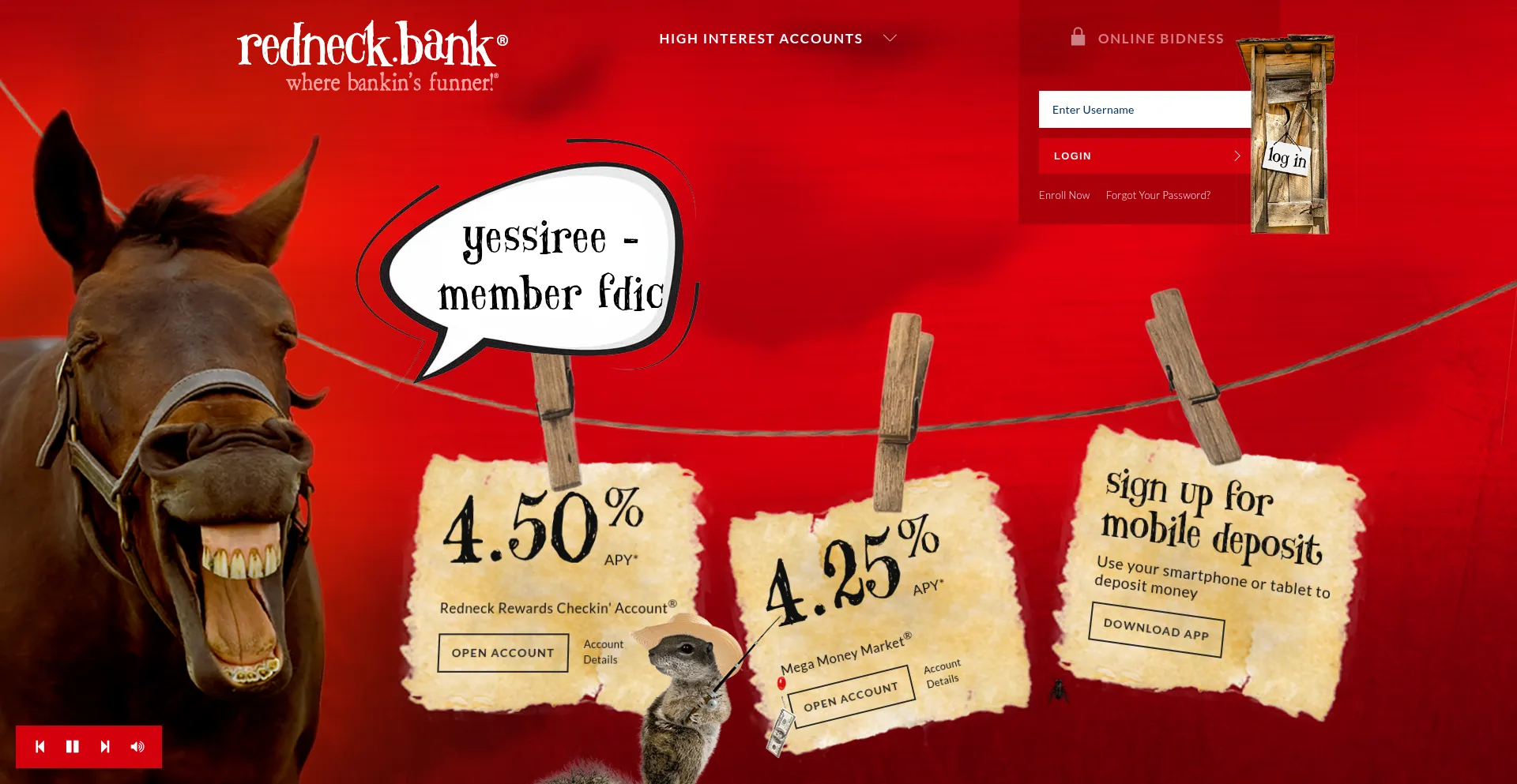 Website screenshot of Redneckbank.com